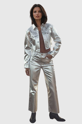 Áed Metalik Deri Kısa Ceket